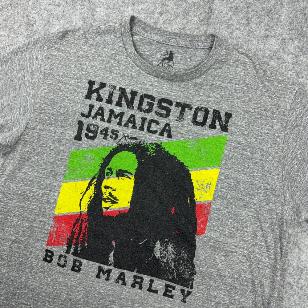 Bob Marley T Shirt Mens XL Gray Zion Rootswear Kingston Jamaica Reggae Rasta